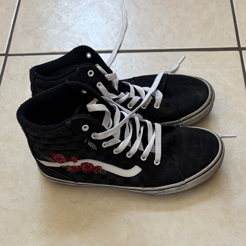 Vans Black High-Tops with Red Rose Detail